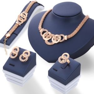 4 PCS Necklace Earrings Bracelet Rings Jewelry Set